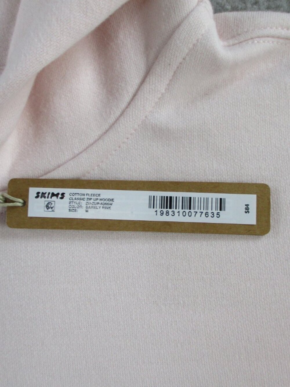 SKIMS Cotton Fleece Classic Zip Up Hoodie Womens Medium Barely Pink Sweatshirt - Picture 4 of 9